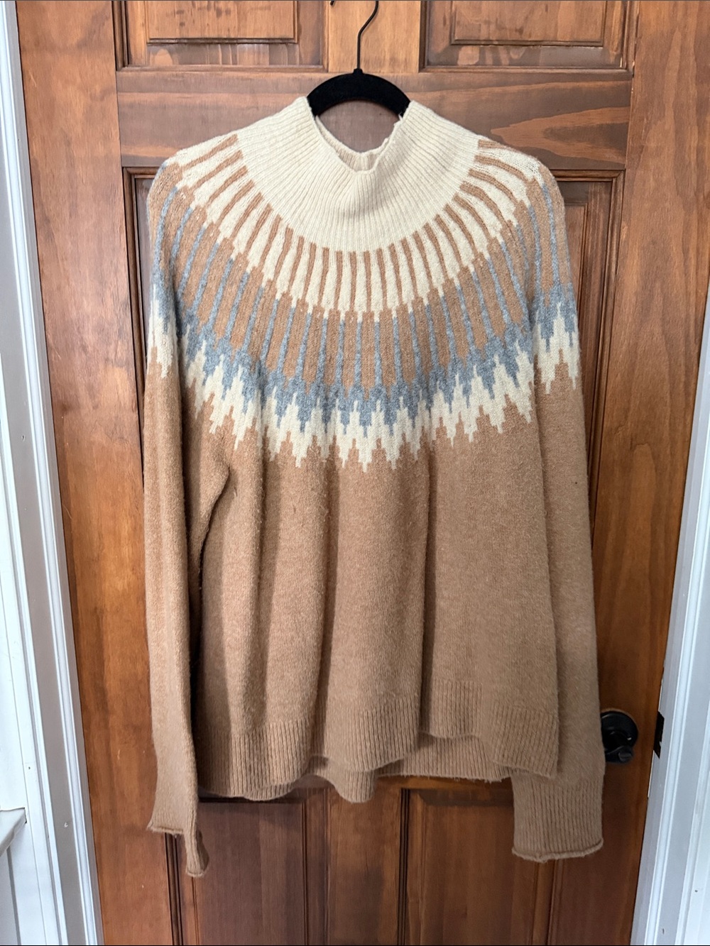 J. Crew Camel and Cream Nordic Yoke Turtleneck Sweater